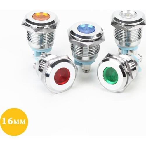 1pcs 16mm Metal Indicator Signal Lamp 6V 12V 24V 220V Round LED Lamp Waterproof Power Supply Indicator Lamp