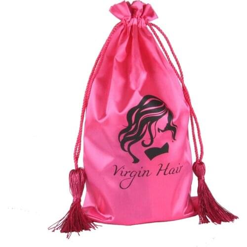 10pcs Pink Virgin Hair Bag with Purl, Packaging Bag, Drawstring Bags, Hair Extension Garment Bag