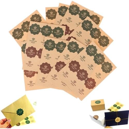 12PCS/120PCS Vintage Flower Round Wave Kraft Paper'handmade For Youseal Sticker For Handmade Products DIY Multifunctional Gift
