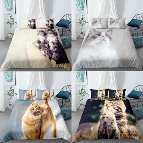 Cartoon Cat Bedding Sets Print 2/3pcs for Girls 90x200 Home Textiles Duvet Cover and Pillowcase Bedroom Decor Single Double Size