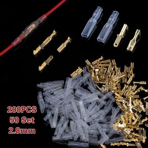 200PCS 2.8mm Female Male Spade Crimp Terminals Sleeve Wire Wrap Connector Electrical Insulated Bare End Spring Terminal