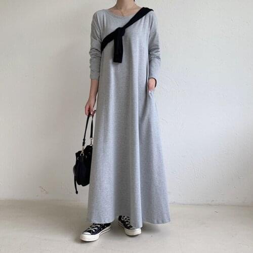 5color Muslim Casual Dubai Abaya Turkey Dress for Women Round Neck Solid Color Party Islamic Fashion Caftan Indian Hijab Dress