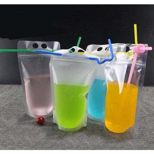 500pcs Transparent Drink Pouches Clear Beverage Bag Frosted Self Sealed Milk Coffee Juice Drinking Plastic Bags Plastic Portable