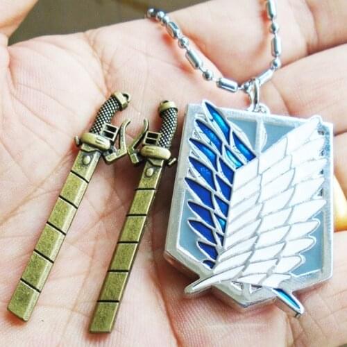 Anime Attack on Titan Necklace Cosplay Mikasa Ackerman Eren Jaeger Pendant Key Chain