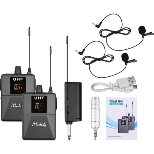Muslady UHF Wireless Microphone System with Lavalier Microphone Body-pack Transmitter and Receiver 6.35mm Plug & 3.5mm Adapter