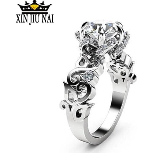 Zircon Hollow Flower Silver Engagement Ring for Female Popular Rhinestone Wedding Rings for Women personalized Jewelry Anillos