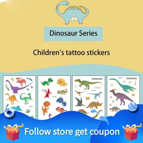 Childrens Tattoo Stickers Waterproof Sweatproof Temporary Dinosaur Cartoon Series Body Art Arm Leg Face Decorate Cute Gitf Toy