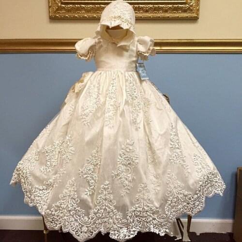 Custom Hundred days baby lace long ball gown palace baby dress 0-2 years old