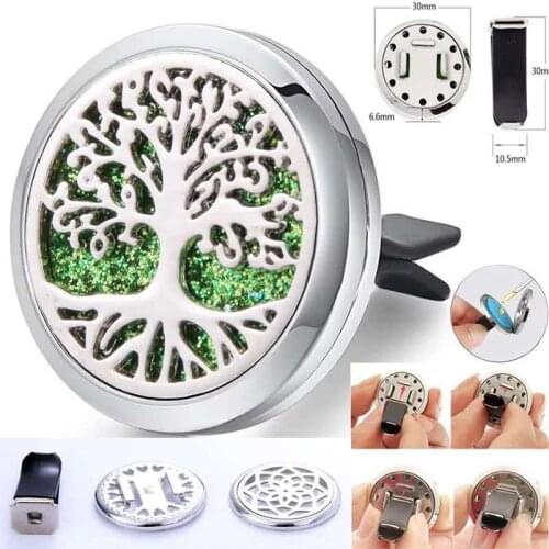Tree Of Life Car Aromatherapy Diffuser Stainless Steel Car Air Freshener Perfume Essential Oil Diffuser Locket With Shiny Pads