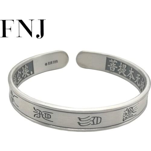 FNJ 990 Silver Buddha Bangle for Women Jewelry 100% Original S990 Sterling silver Bangles Good Luck
