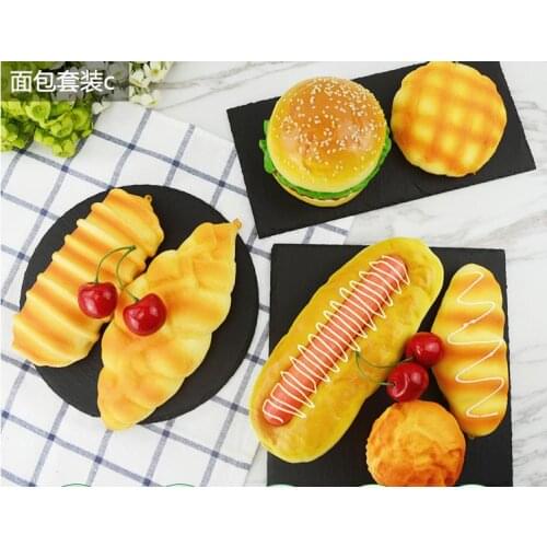 Artificial Decorations Foods PU Simulated Hamburger hot dog combo model 3D fake breads furnishing articles bread 7pcs/set