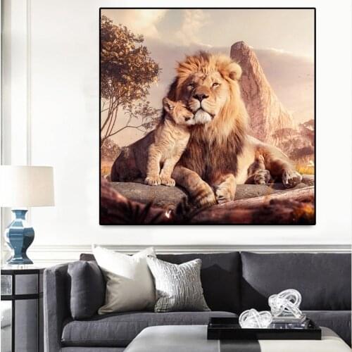 Wild Animal Mother and Child Canvas Painting African Lions Poster Wall Art Prints Jungle Picture for Living Room Hoom Decoration