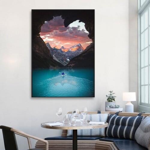 Boat Lake Canvas Painting Nature Nordic Style Alpine Landscape Wall Art Poster Print Decorative Pictures Living Room Decor