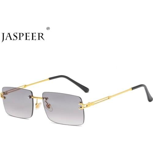 JASPEER Classical Rimless Sunglasses Men Vintage Rectangular Sun Glasses Women UV400 Gradient Goggle Shades Brown Gray Eyewear