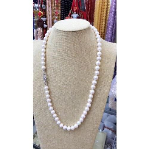 Classic 9-10mm south sea round white pearl necklace 24inch 925s
