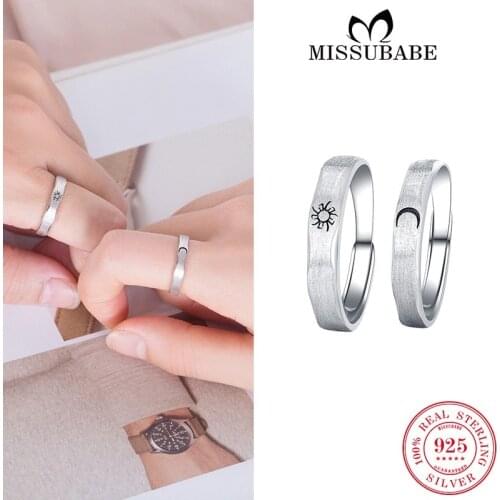 Lovers' Opening Rings S925 Sterling Silver Sun Moon Couple Promise Open Rings New Fashion Jewelry Gifts For Men Women Lovers