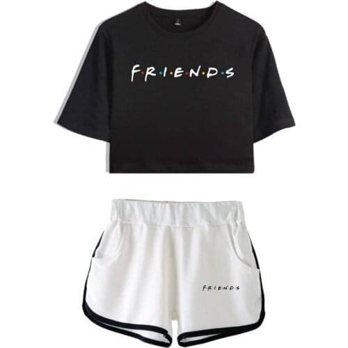 Friends Two Piece Set TV Show I'll Be There for You Summer Sexy Cotton t shirt New Suit Shorts Crop top women Fashion outfits