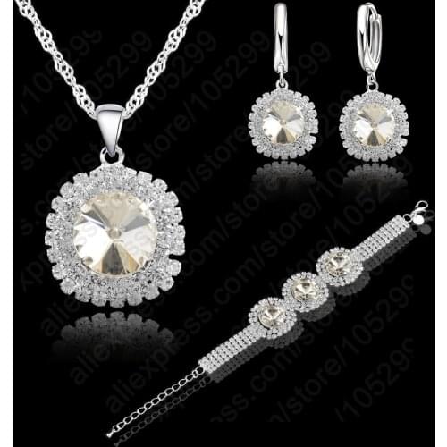 Romantic Women Wedding Jewelry Sets 925 Sterling Silver Cubic Zircon Necklace&Earring&Bracelet Set