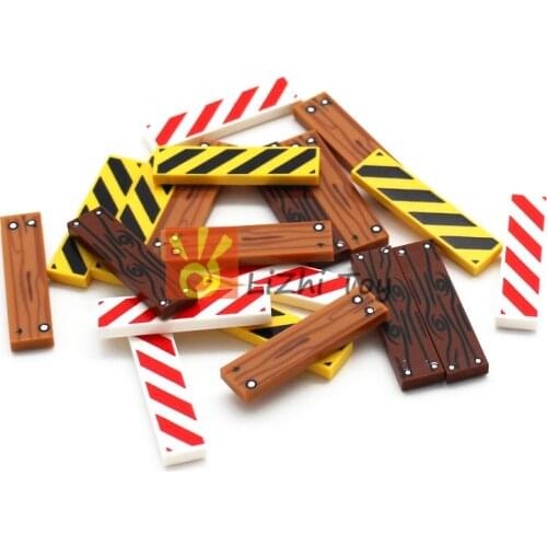 MOC Assembles Tile 1x4 with Wood Grain Danger Stripes 2431 pb243 pb661 Building Blocks Parts DIY Bricks City Street View Toys