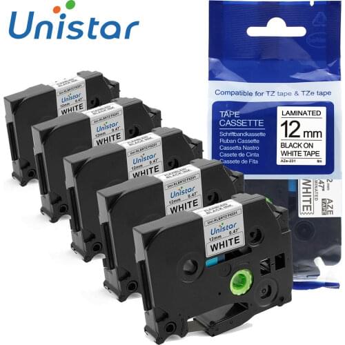 Unistar 5pcs/Lot Printer Ribbons TZe231 Label Tape 12mm Compatible for Borther Label tape Standard Adhesive TZe-231 Label Maker
