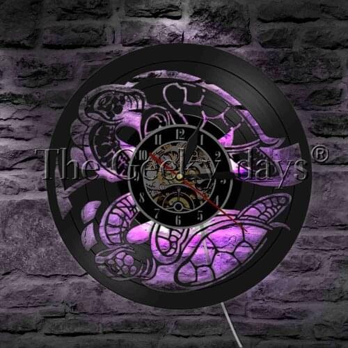 Sea Turtle LED Light Vinyl Record Wall Clock Old Tortoise Ocean Animals Home Decor Color Changing Wall Light