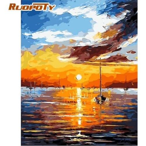RUOPOTY Frame Sunset DIY Painting By Numbers Landscape Picture By Numbers For Adults Modern Wall Art Decors Canvas By Numbers