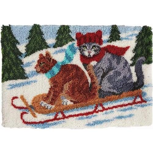 Latch Hook Rug Kits for Adults with Printed Cartoon Cat Canvas DIY Tapestry Kits Rug Making Kit Crocheting Embroidery Set