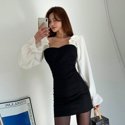 New arrival black and white patchwork backless mini formal dress temperamental elegant off shoulder sexy pencil dress