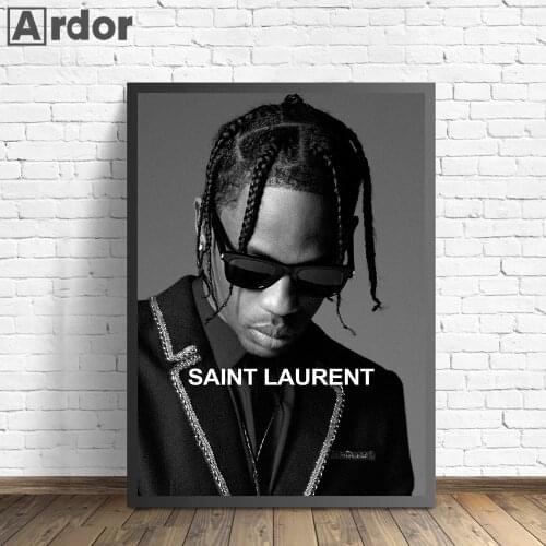 Black And White Canvas Poster Travis Scott Rap Hip Hop Rapper Print Fashion Saint Laurent Wall Art Painting Pictures Home Decor
