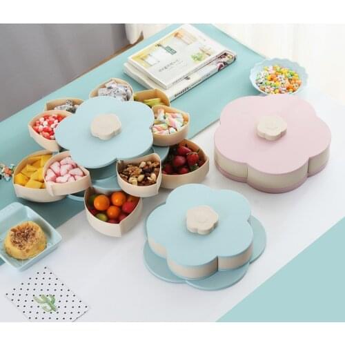 Plastic Rotating Snack Plates Creative Petal Candy Box Multi-layer Dry Fruit Plate