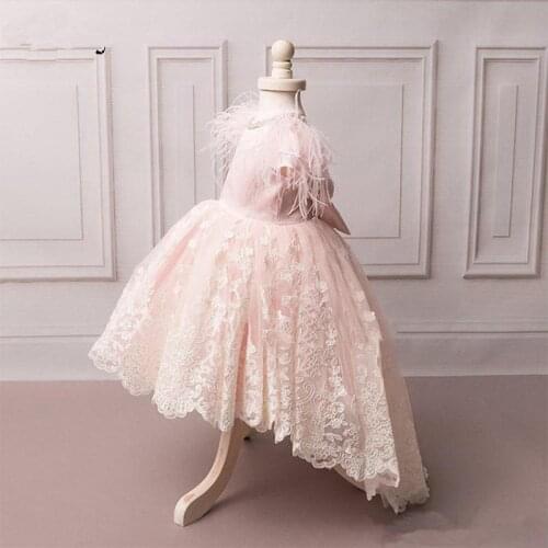 Lovely Pink Flower Girl Dresses Sleeveless O-Neck Big Bow Lace Appliques Little Gowns Girls First Holy Communion Dresses