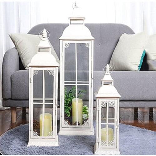 Nordic Candle Holder Romantic Wrought Iron Glass Retro Windproof Wind Lamp Living Roomwedding Decoration Lantern