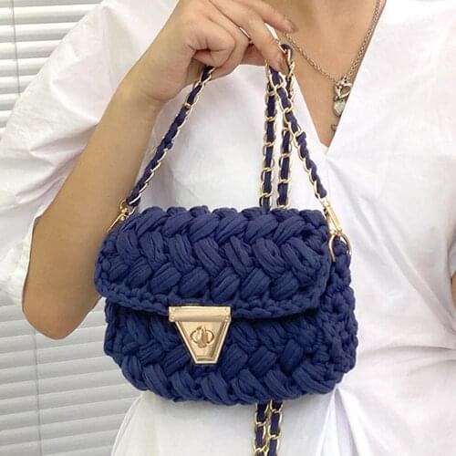 Luxury Rope Woven Crossbody Bags for Women 2021 Designer Chains Knitting Shoulder Bag Lady Handmade Small Square Phone Purse New