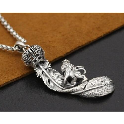 S925 Sterling Silver Takahashi Goro Jewelry Retro Thai Silver Men And Women Hand-crown Lion Eagle Feather Pendant
