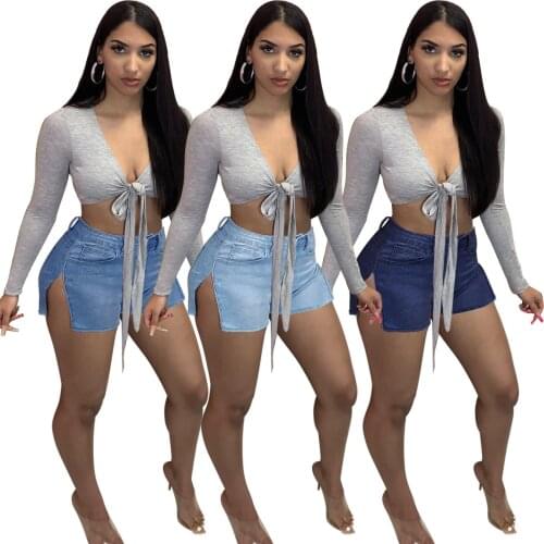 Shorts women harajuku new womens wear high waist split denim shorts jeans feminino dropshipping WYM8851
