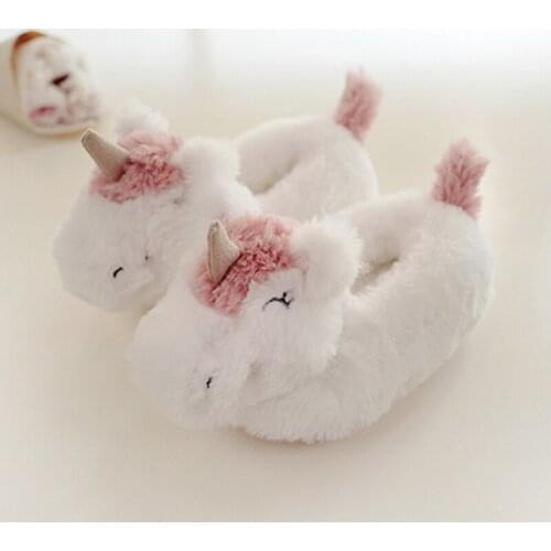 Parent-Child Slipper Unicorn Slippers Girls Fur Slides House Slippers Hrose Animal Shoes Kids Cute Slippers Slip On Winter Shoe