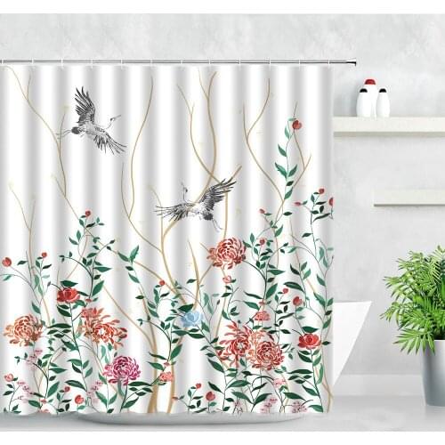 Waterproof Shower Curtains Set Plant Floral Bird Poppy Flowers Printed Fabric Home Bathroom Decor Curtain With Hooks Bath Screen