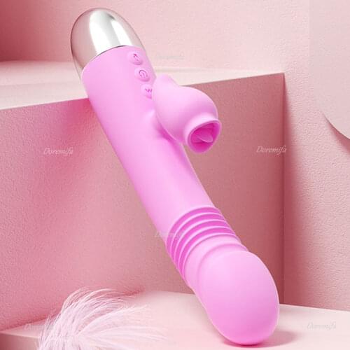 Retractable Vibrator Female Masturbation Sex Toy Dildo Tongue Licking Clit Stimulation G-Spot Female Vibrator Vagina Stick Adult