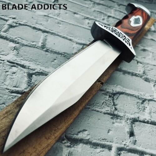 High Quality Tactical Combat Fixed Blade Hunting Knife Outdoor Camping Bowie Knives Wood Handle Survival Tool,W/ Nylon Sheath