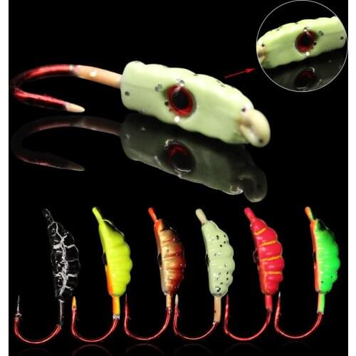 WALK FISH 6Pcs/Lot Winter Ice Jig Mini Maggot Worm Eye-Shaped Sinking Lead Head Hook Metal Bait Fishing Lure Jigging Fishing