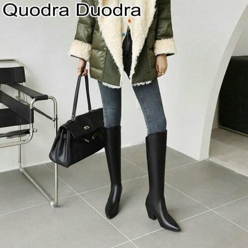Women boots new winter/Autumn Warm Plush fashion shoes knee-high Boots black woman boots all match thick high heels plus size 46