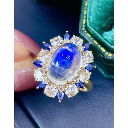 LR712 Fine Jewelry 18K Gold AU750 Sri Lanka Origin Natural Moonstone Gemstone 5ct Females Rings for Women Fine Rings