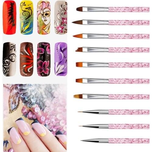 10Pcs/set Nail Art Acrylic UV Gel Extension Builder Rhinestone Painting Brush Lines Liner Pattern Drawing Pen Manicure Tool DIY