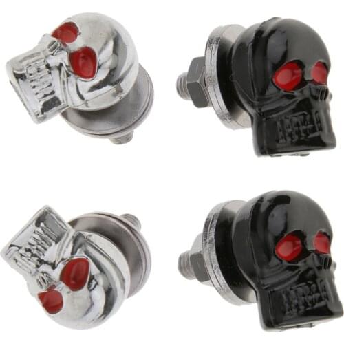 4 x Skulls License Plate Frame Bolt Screw Fastener Motorcycle Car Truck