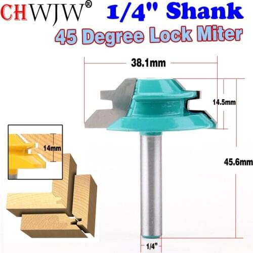 45 Degree Lock Miter Router Bit 1-1/2" Diameter 1/4" Shank Wood Cutter For Wood Working Drilling