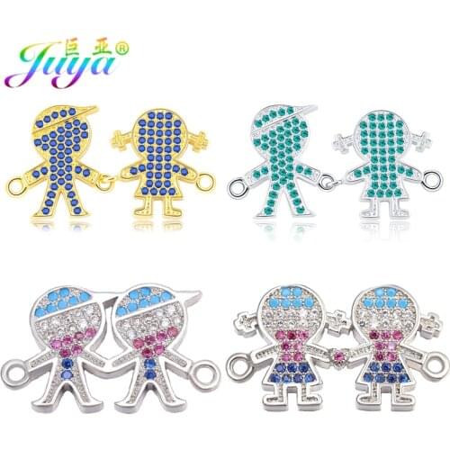Juya DIY Friendship Jewelry Accessories Micro Pave Zirocn Boy Girl Mama Letter Charm Connectors For Bracelets Necklace Making