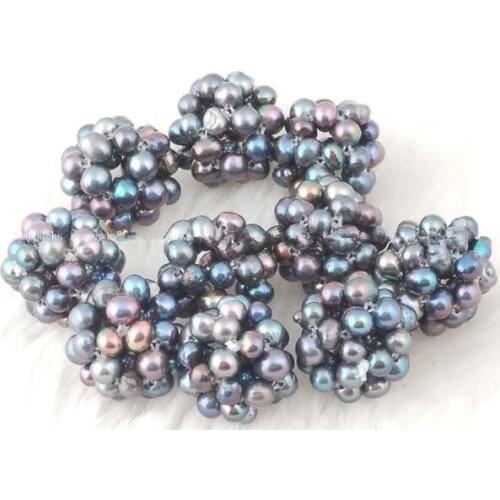 5pieces loose beads freshwater pearl black round hand make for DIY jewelry making earrings FPPJ wholesale beads nature