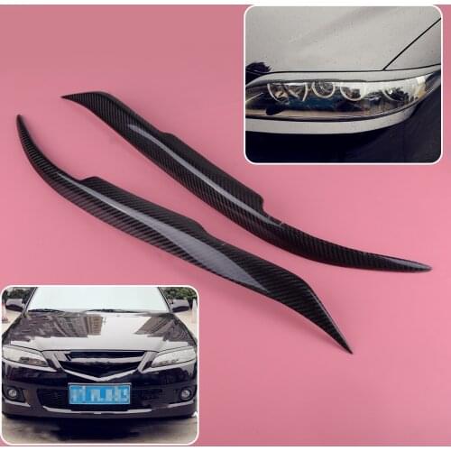 CITALL 2PCS Car Auto Carbon Fiber Style Headlight Eyebrow Eyelid Cover Trim Fit for Mazda 6 2003 2004 2005 2006 2007 2008