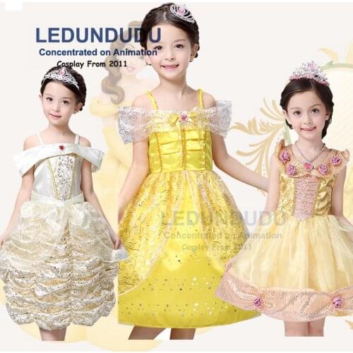 Kids Beauty and the Beast Cosplay Costume Girls Fancy Party Dress Belle Princess Children Yellow Dress