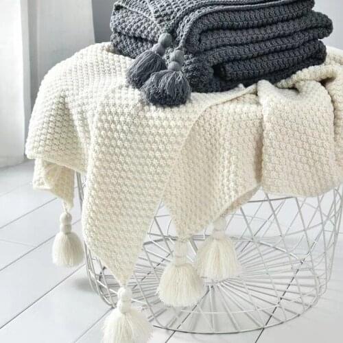 Nordic Style Sofa Blanket Office Nap Blanket Tassel Knitting Ball Wool Leisure Air Conditioning Blankets